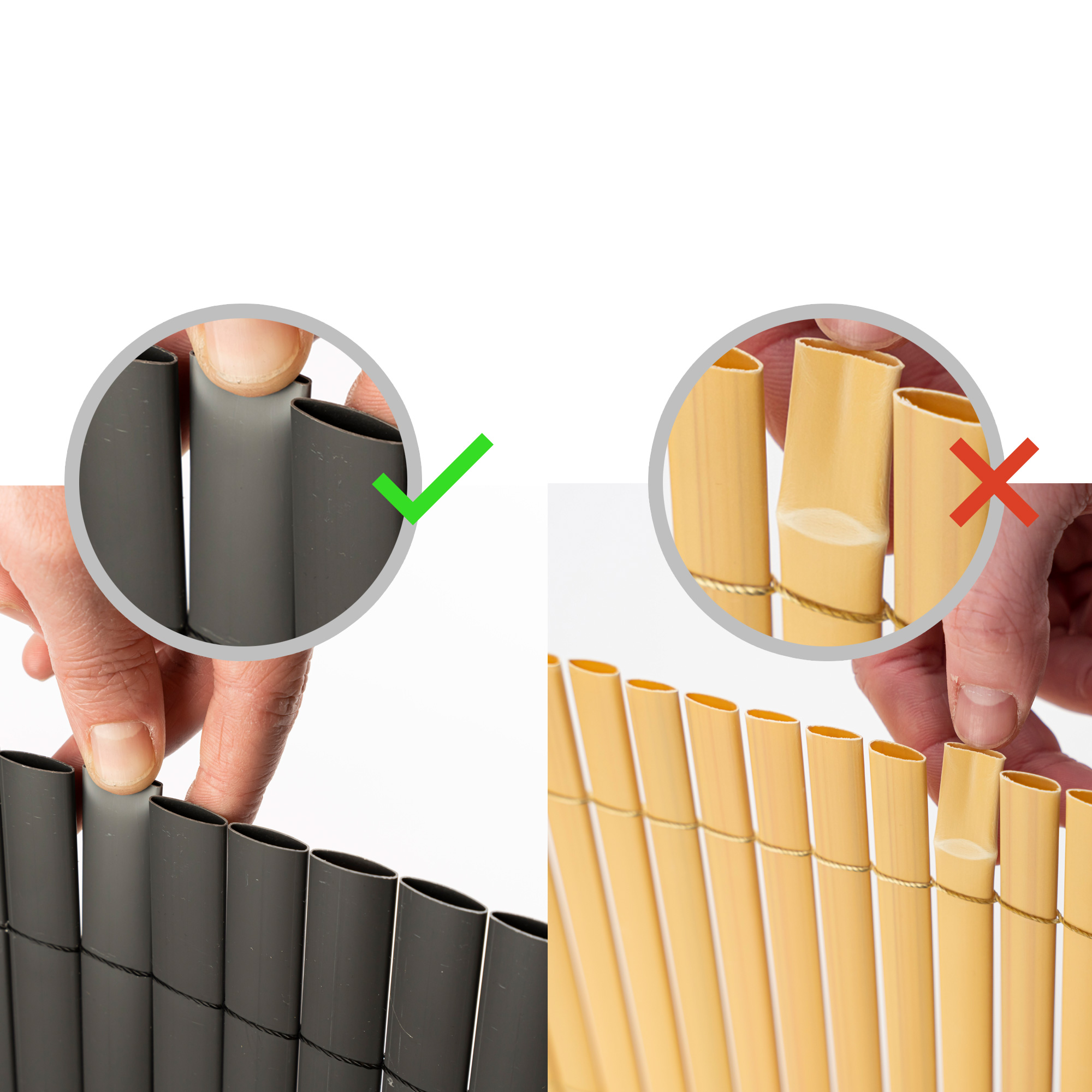 Rete di protezione in PVC con montaggio corretto e errato delle lamelle
