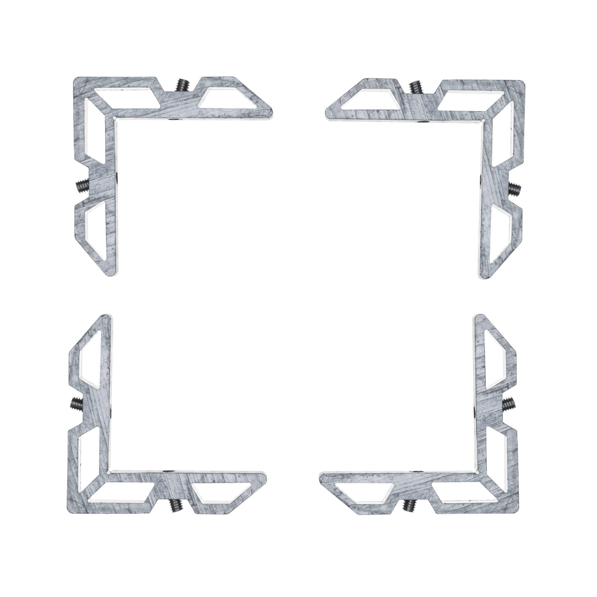 Quattro giunti angolari in alluminio per telai di protezione contro gli insetti a forma di L con viti
