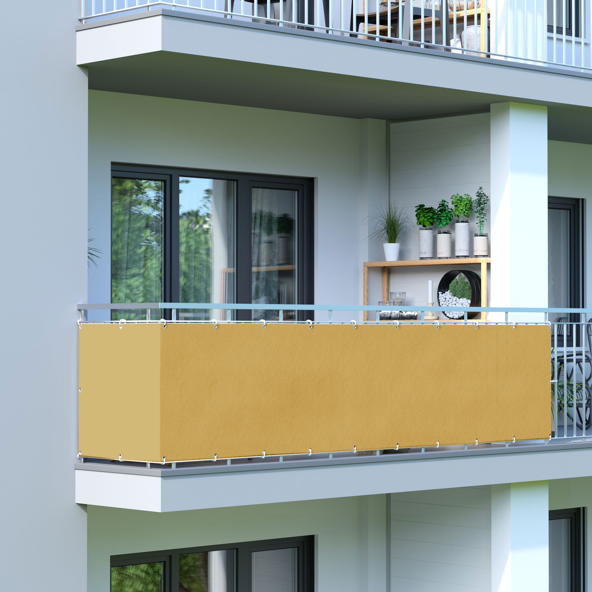 Rivestimento per balcone in poliestere, impermeabile, fissato a un parapetto di balcone