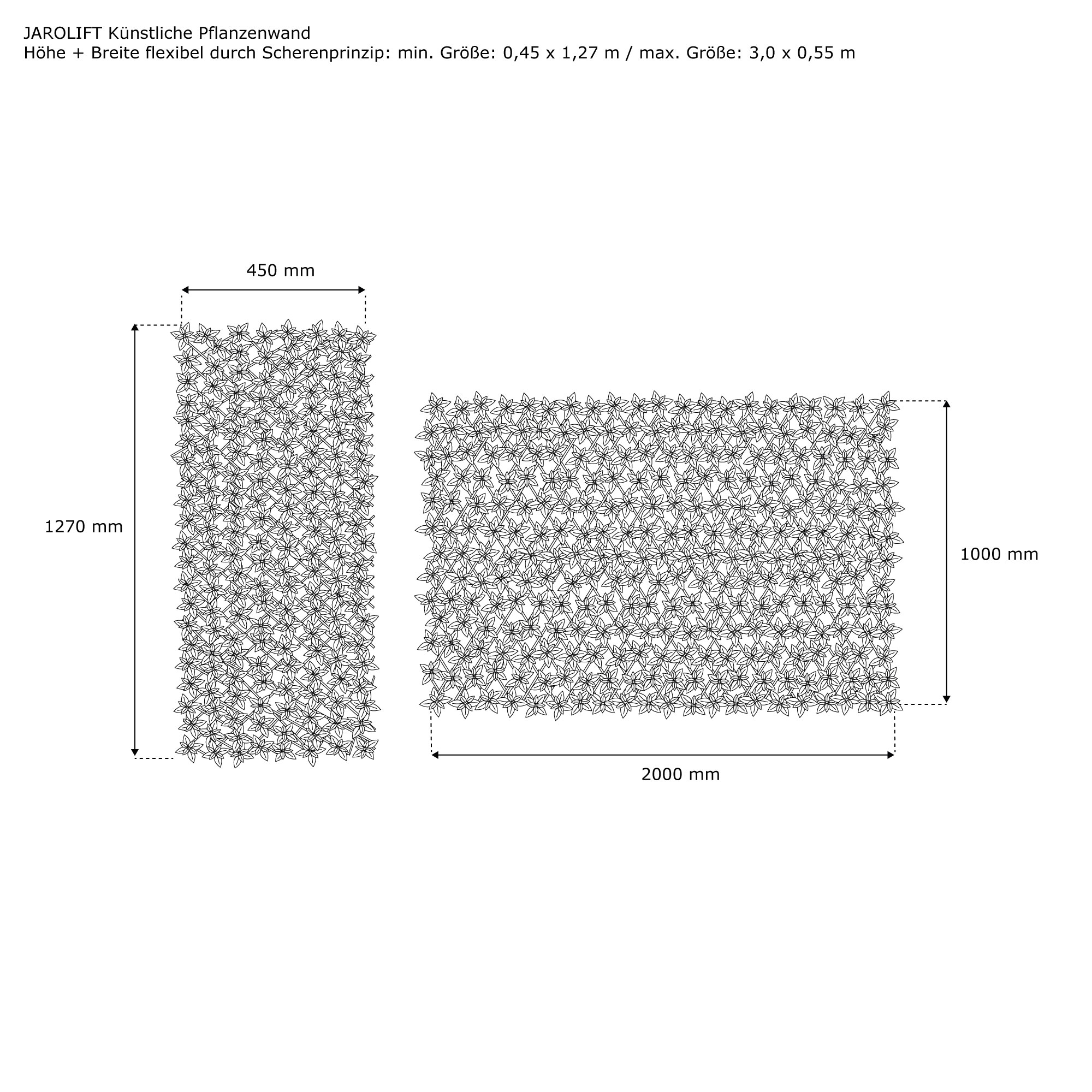 Parete di piante artificiali con principio a forbice flessibile in due dimensioni