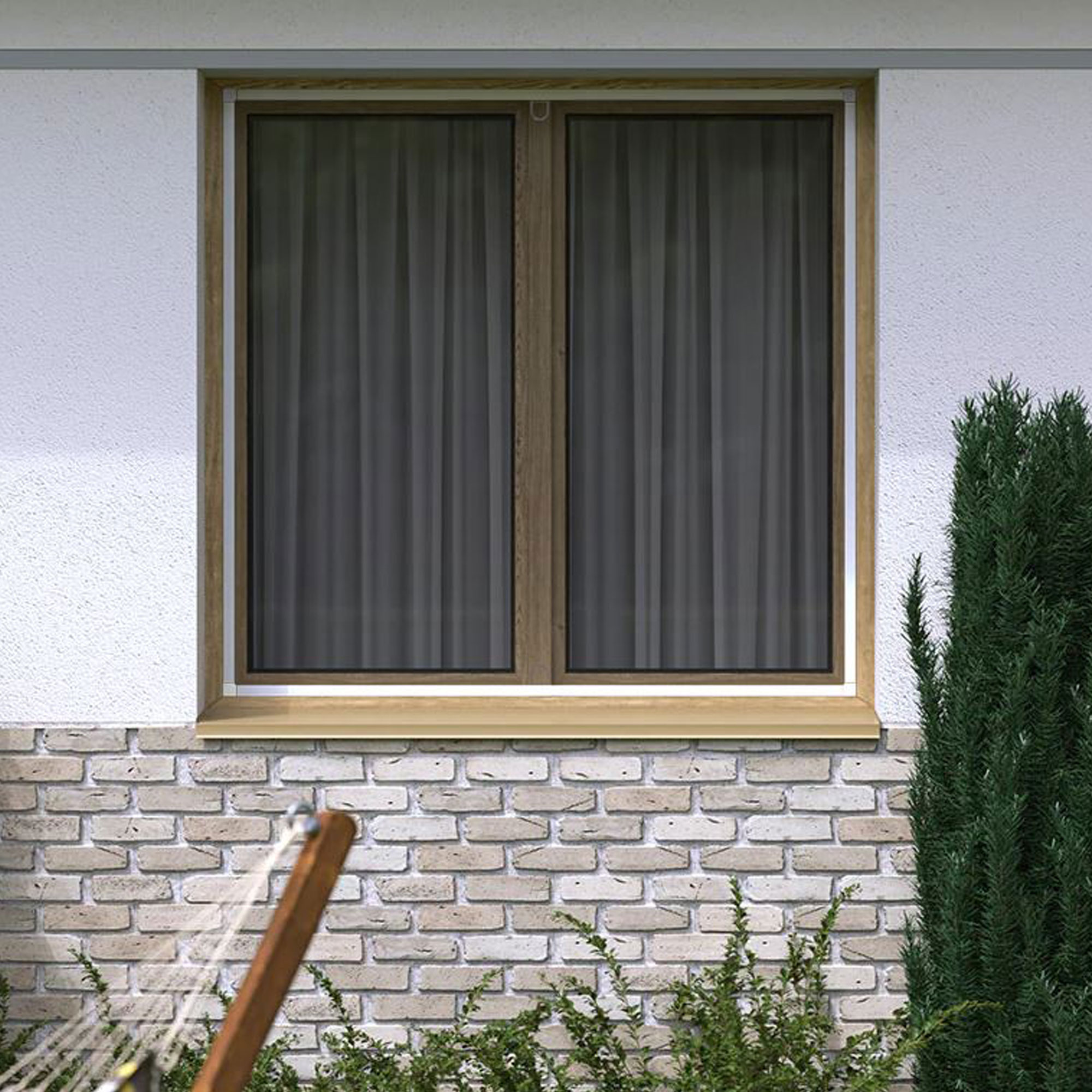 Finestra con telaio di protezione contro gli insetti integrato nella parete di una casa
