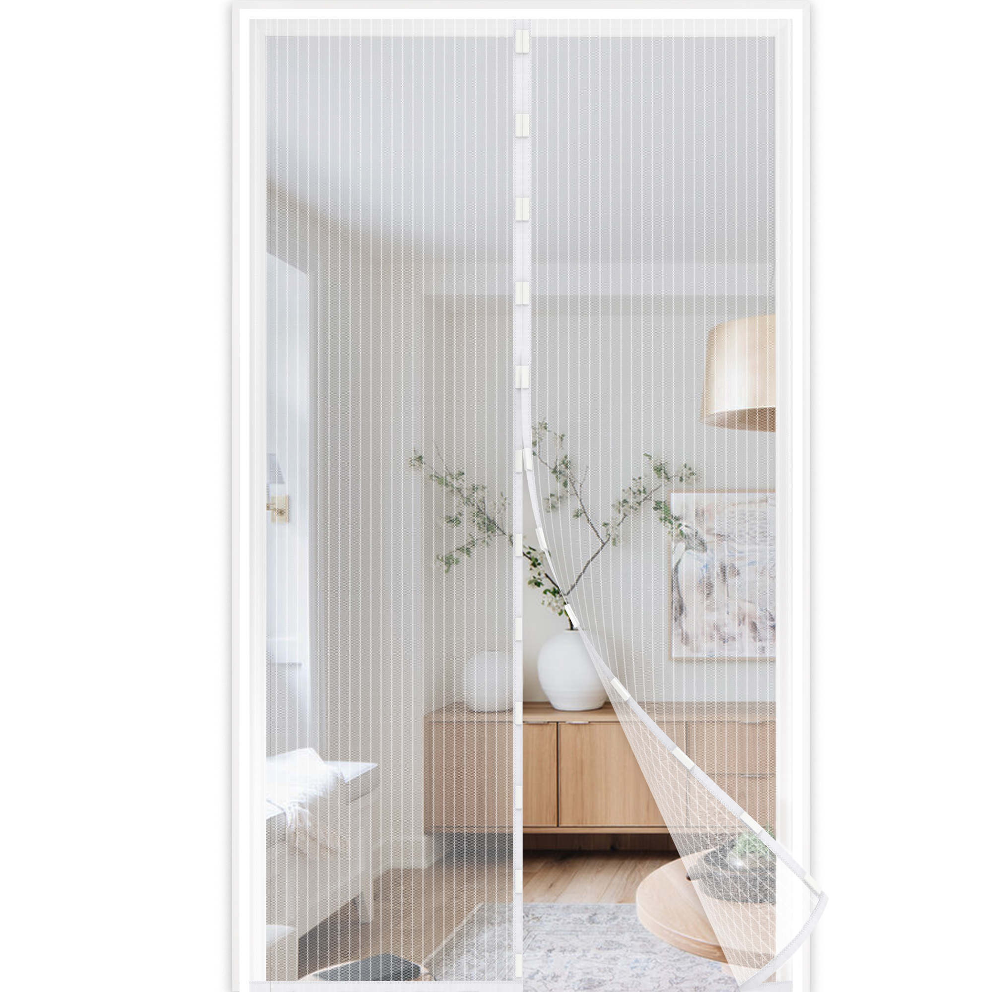 Tenda per porta con chiusura magnetica in un soggiorno