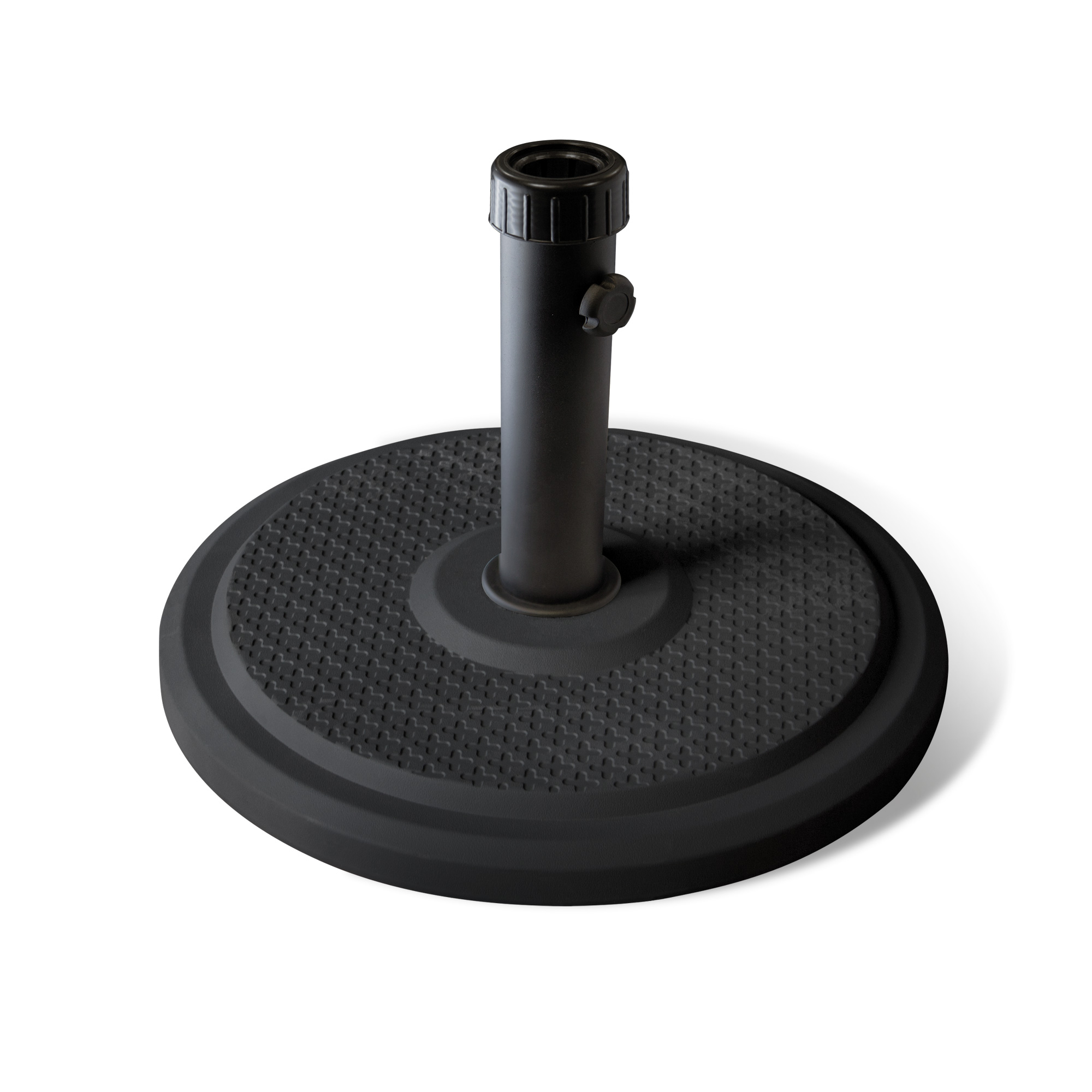 Supporto per ombrellone con base rotonda e tubo per fissaggio di un ombrellone