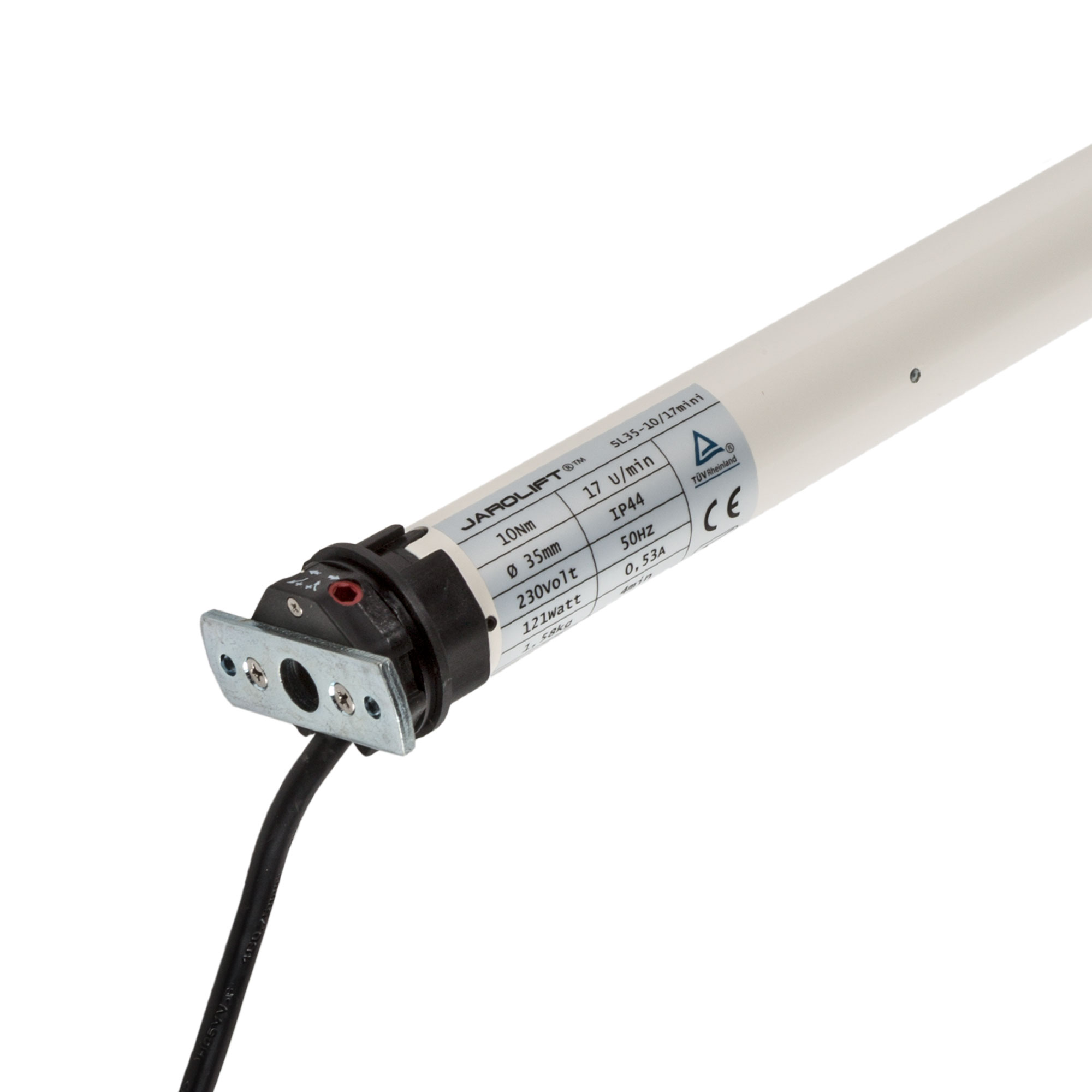 Motore per tapparelle con cavo e etichetta per specifiche tecniche