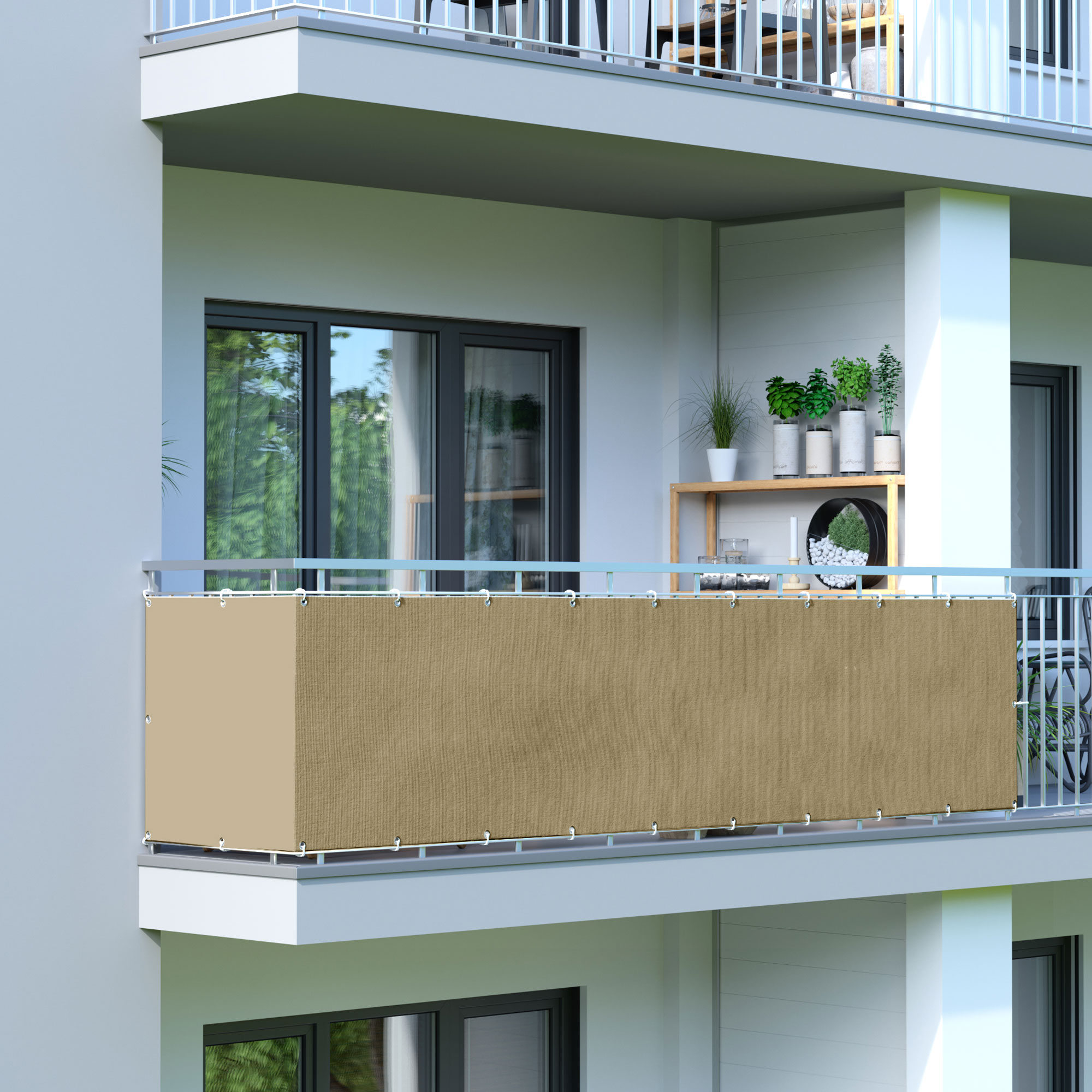 Rivestimento per balcone in poliestere, impermeabile, fissato a un parapetto di balcone