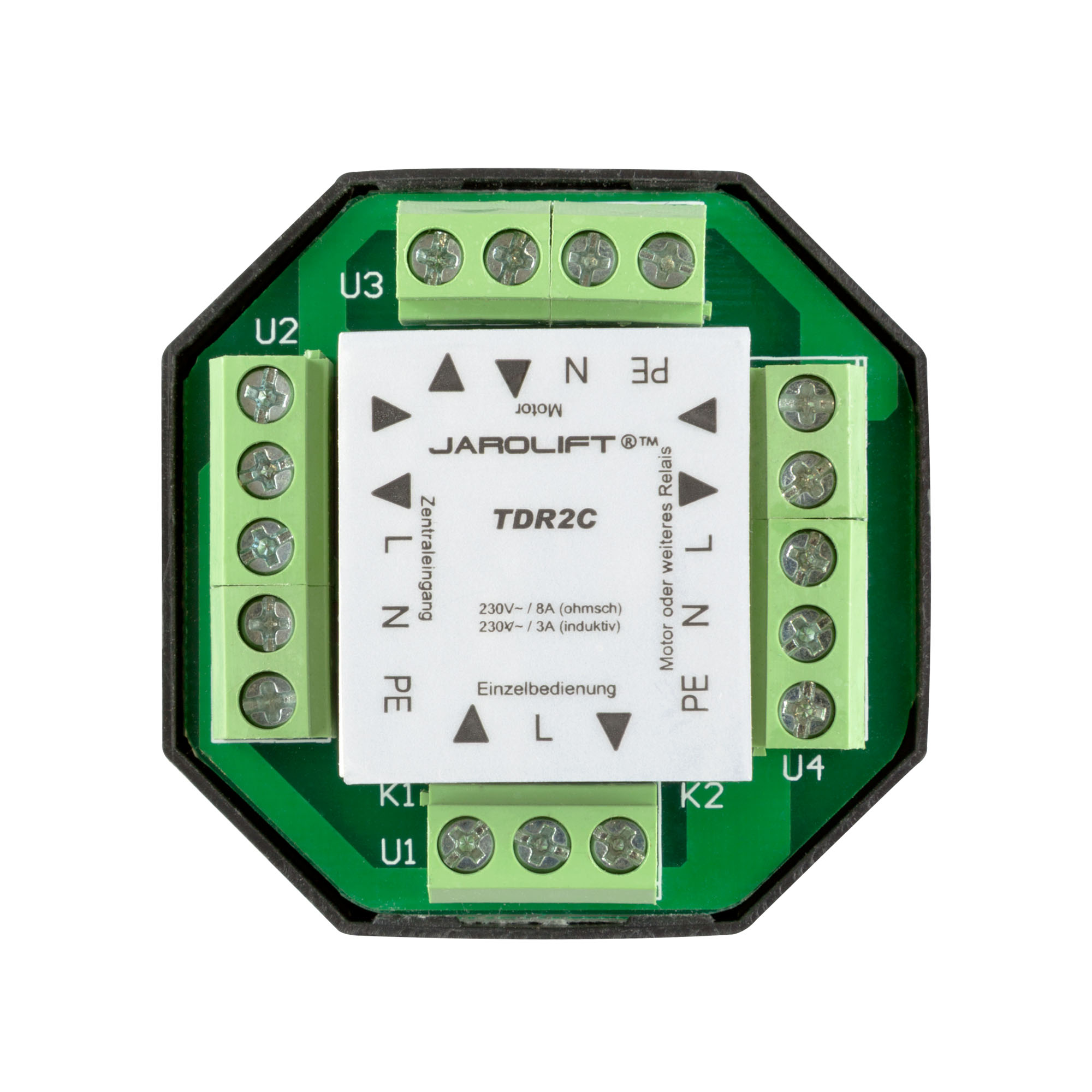 Relè di separazione TDR2C con connessioni e etichette per controllo elettrico e collegamento
