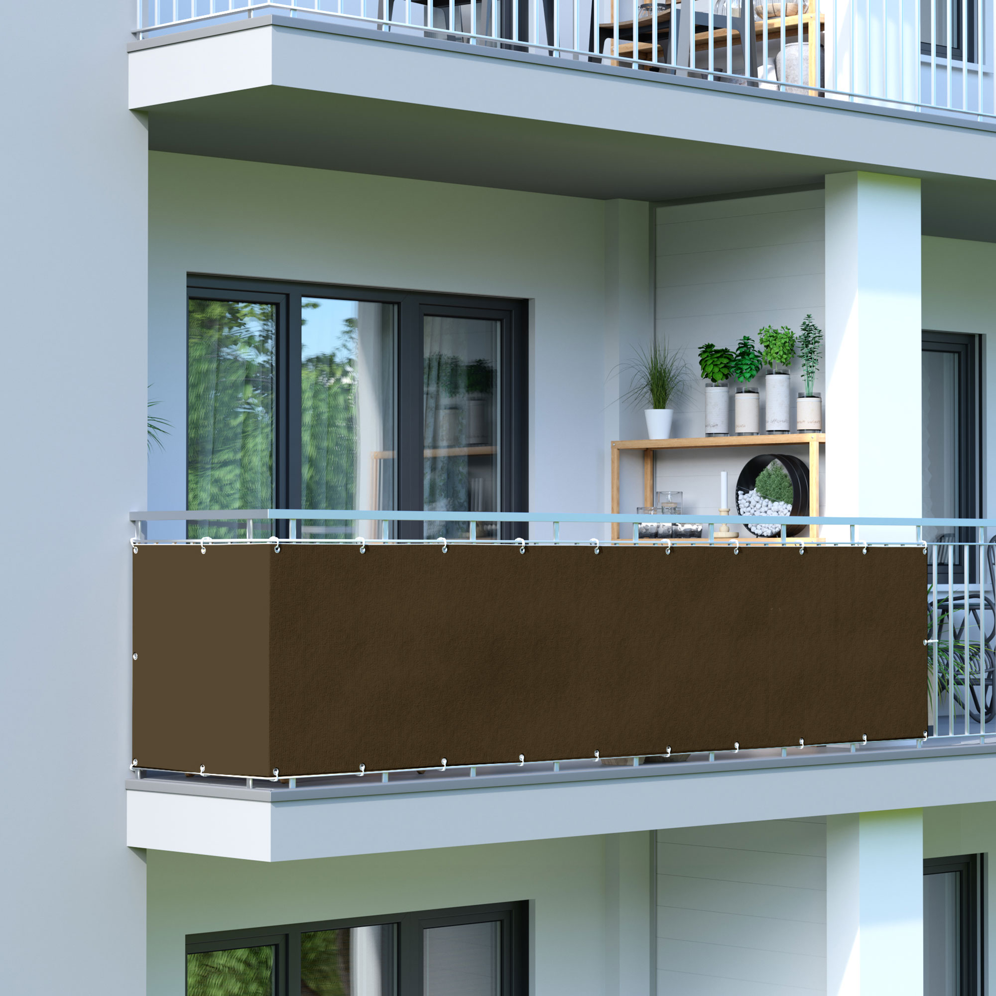 Rivestimento per balcone in poliestere, impermeabile, fissato a un parapetto di balcone