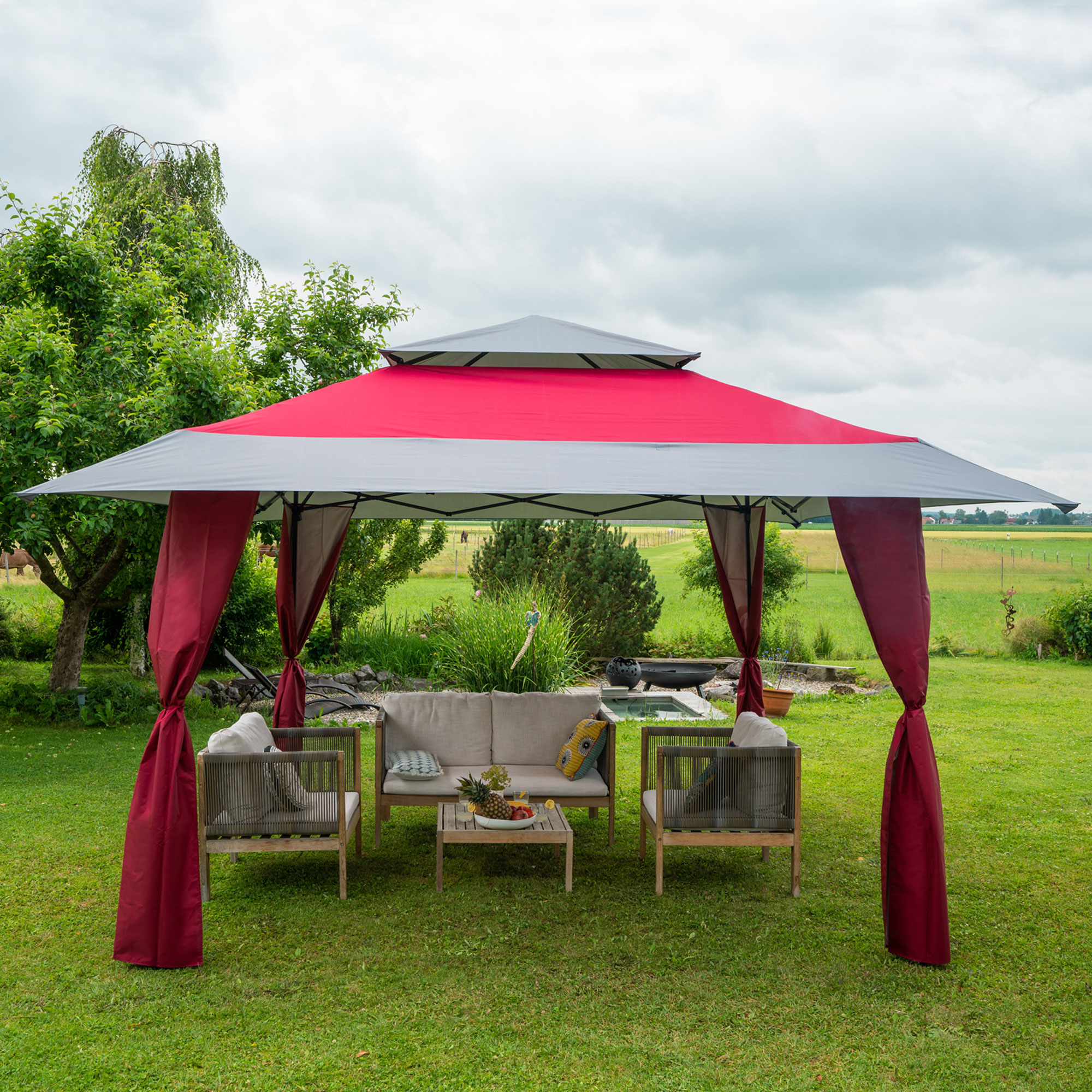 Tetto per gazebo pieghevole Weekend | 4 x 4 m / antracite + 4 coperture per montanti