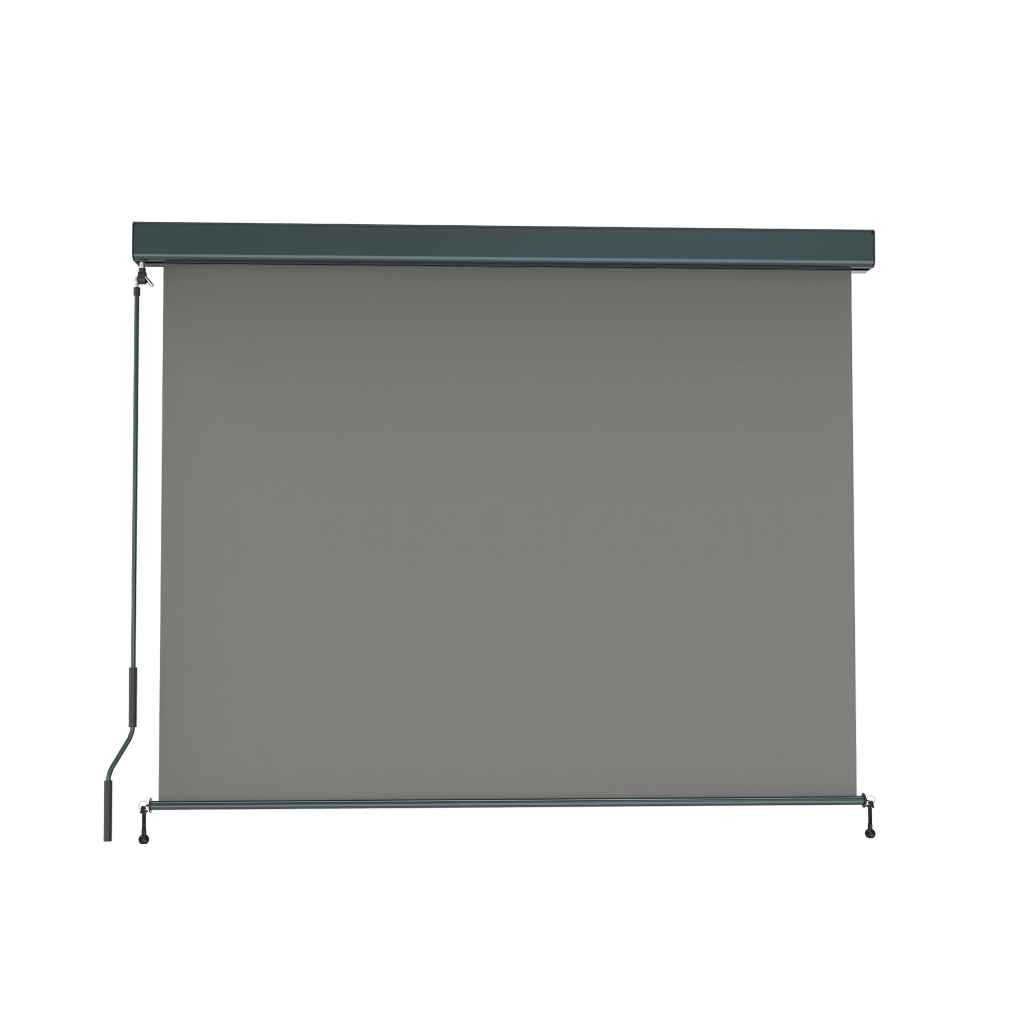 Tenda esterna con cassetta e manovella, orientata verticalmente, per ombreggiare finestre