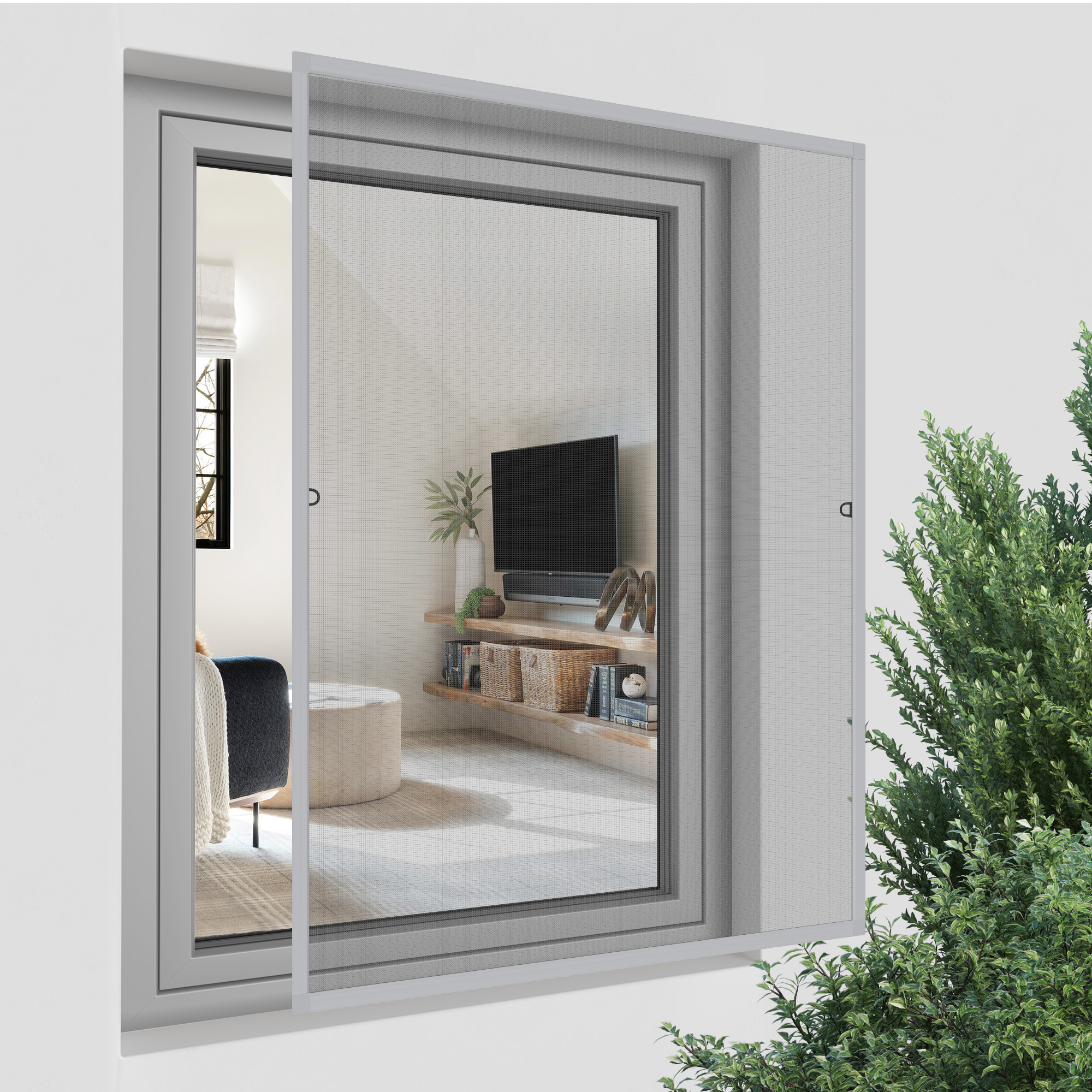 Zanzariera con telaio fisso ProfiLine per finestre | 130 x 150 cm, argento