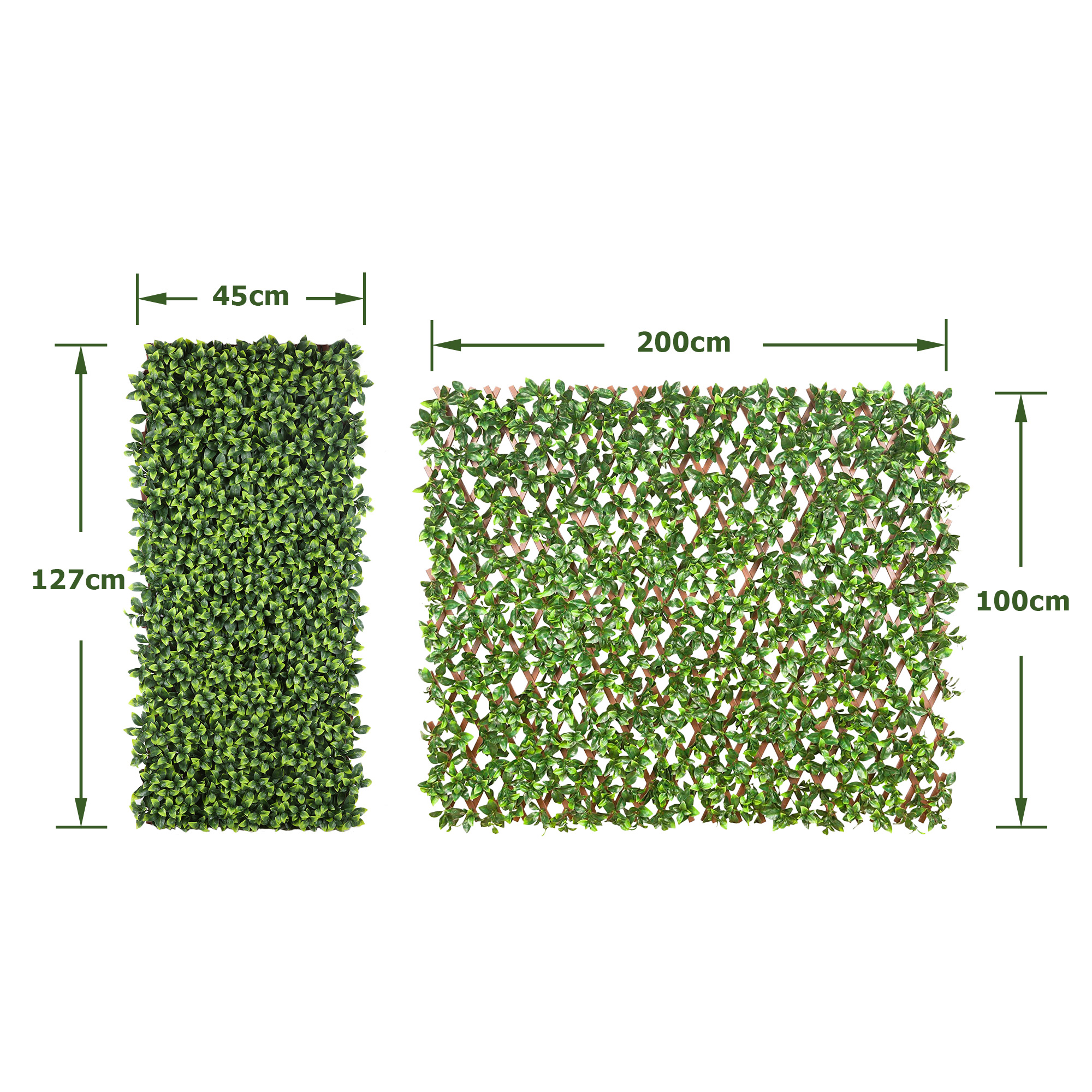 Parete di piante artificiali con moduli rettangolari e misure per decorazione e schermo