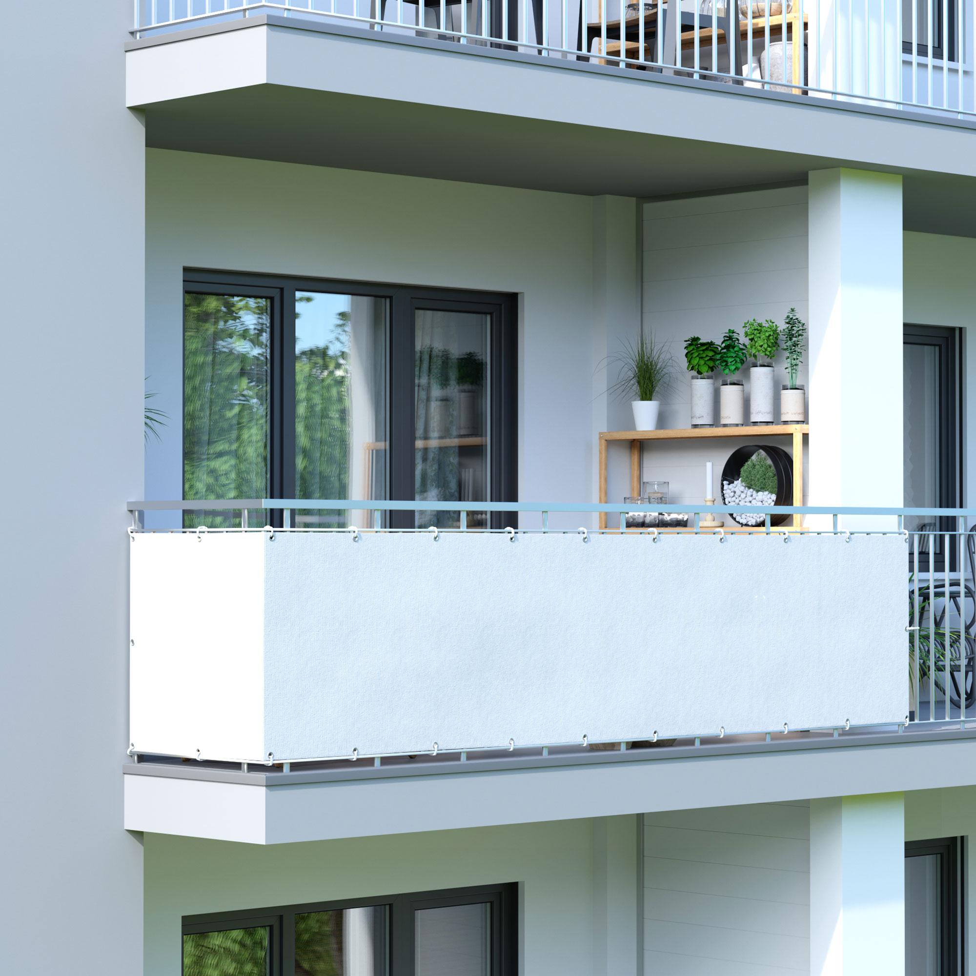 Rivestimento per balcone in poliestere, impermeabile, fissato a un parapetto di balcone
