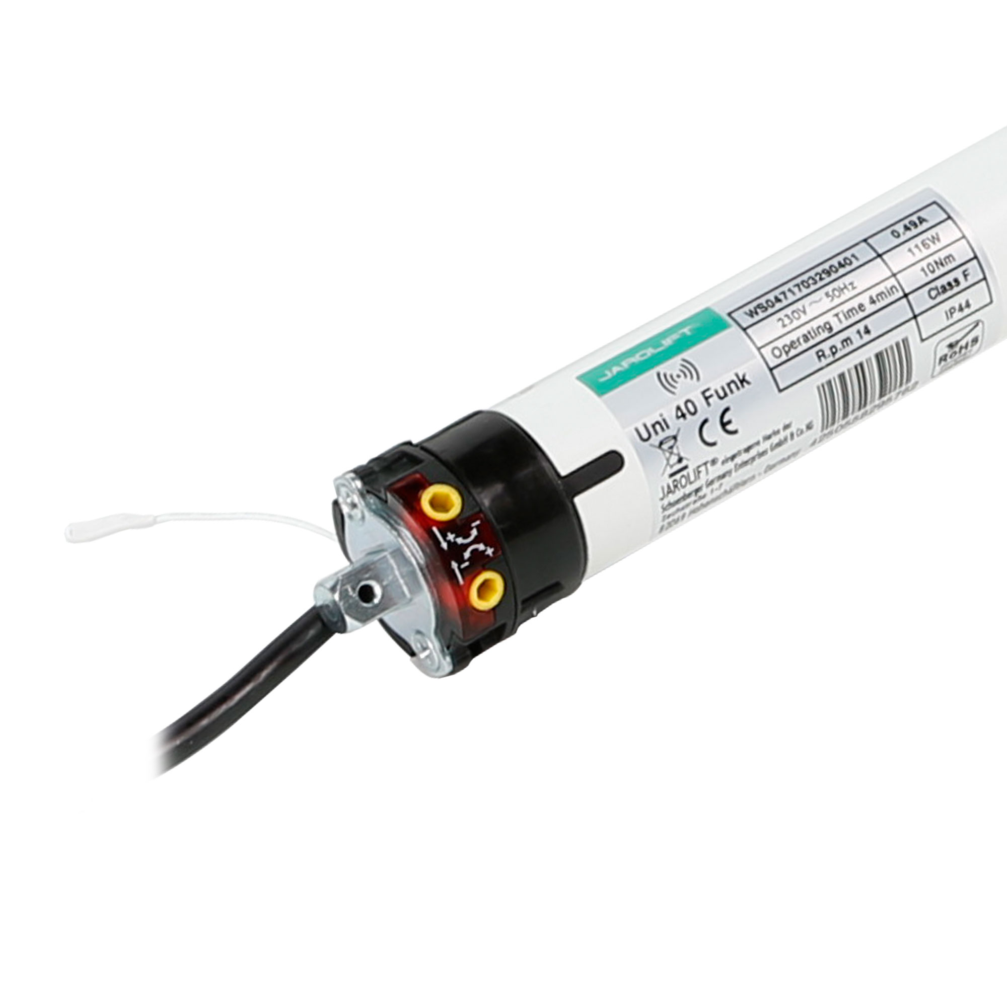 slider_image_01983794220e72f5a9fb929226369968 Motore per tapparelle radio universale con connessione a cavo e etichetta sulla superficie