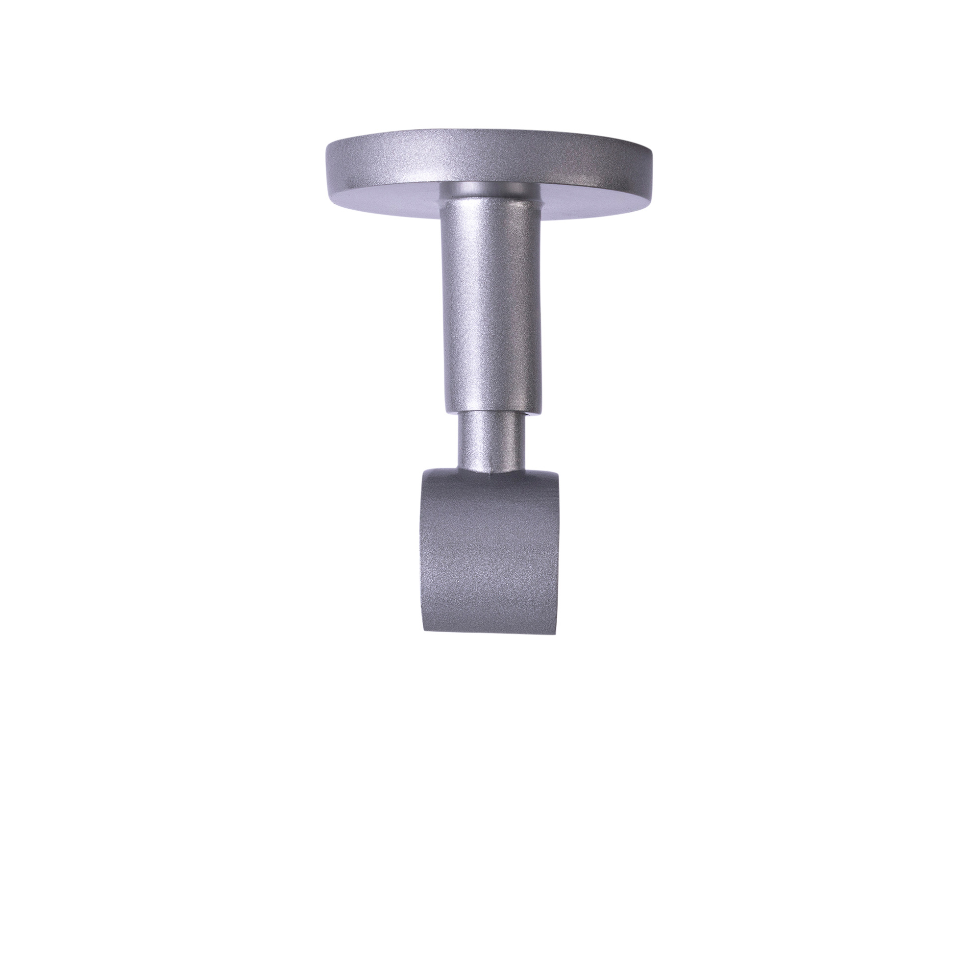 Supporto a soffitto per asta di tenda con corsia interna, forma cilindrica, elementi di fissaggio visibili