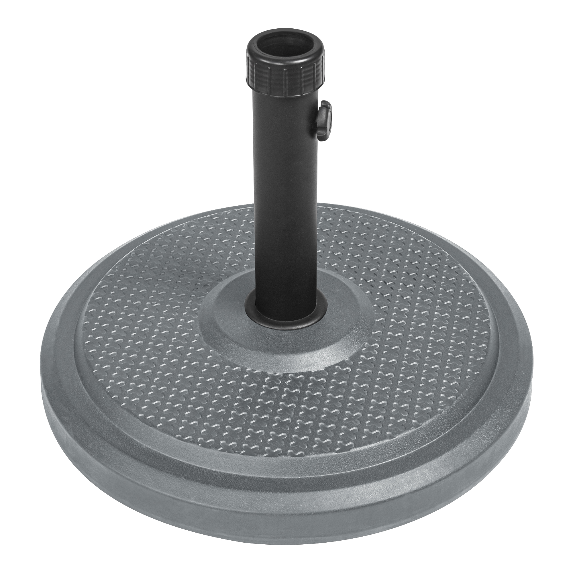 Supporto per ombrellone con base rotonda e tubo per fissaggio di un ombrellone