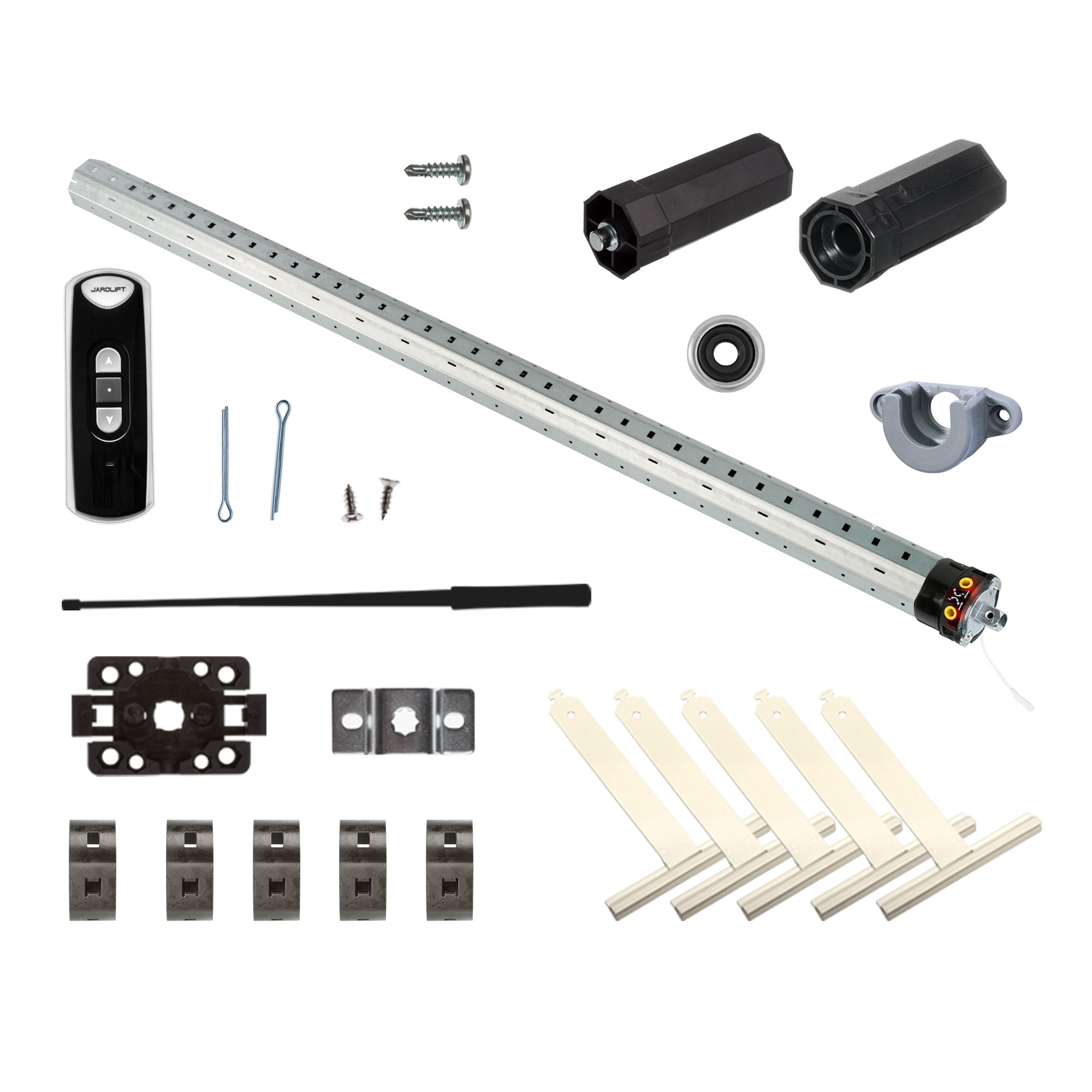 Set con motore universale e telecomando, composto da barre, supporti e viti