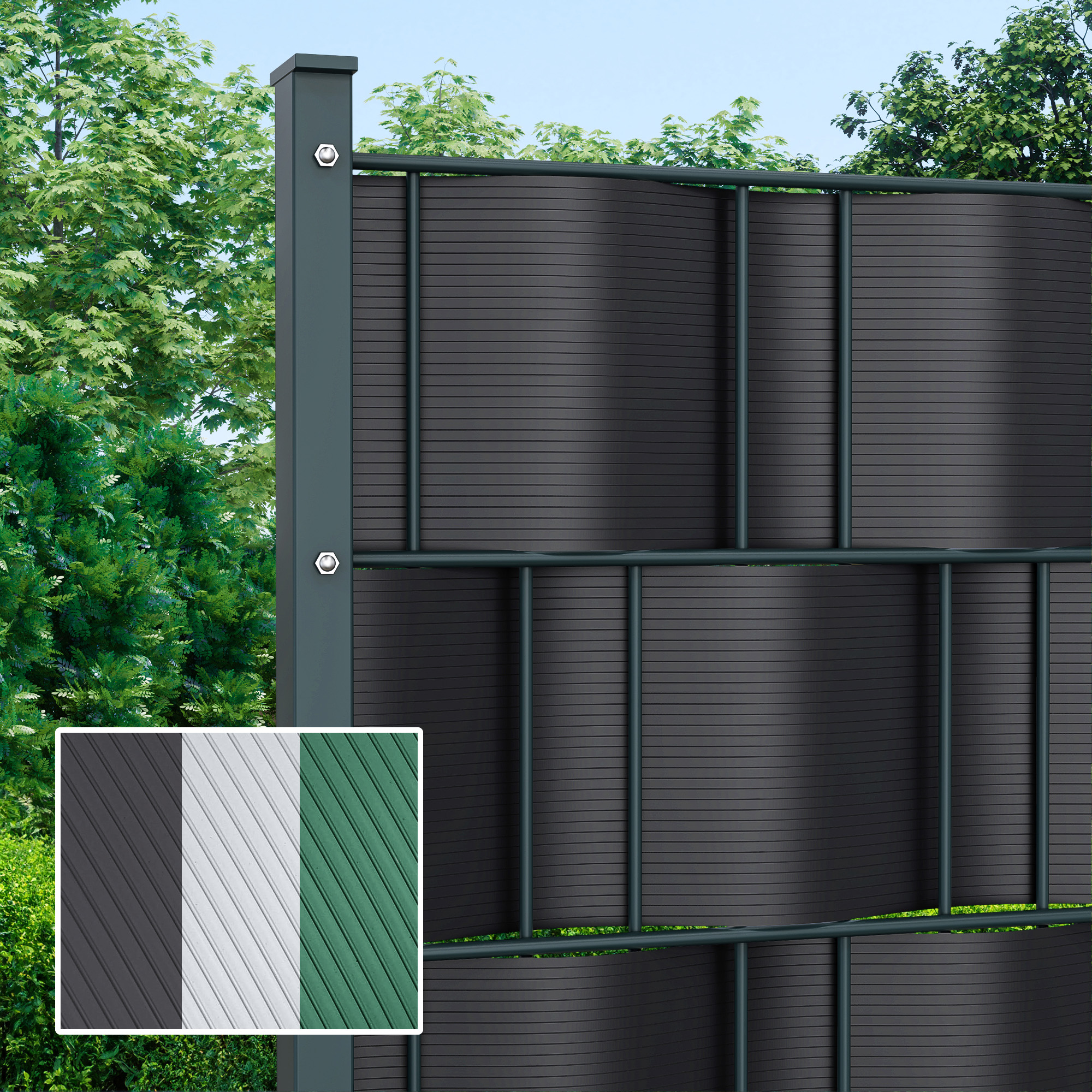 Striscia di protezione in PVC intrecciata nella recinzione, offre privacy e struttura