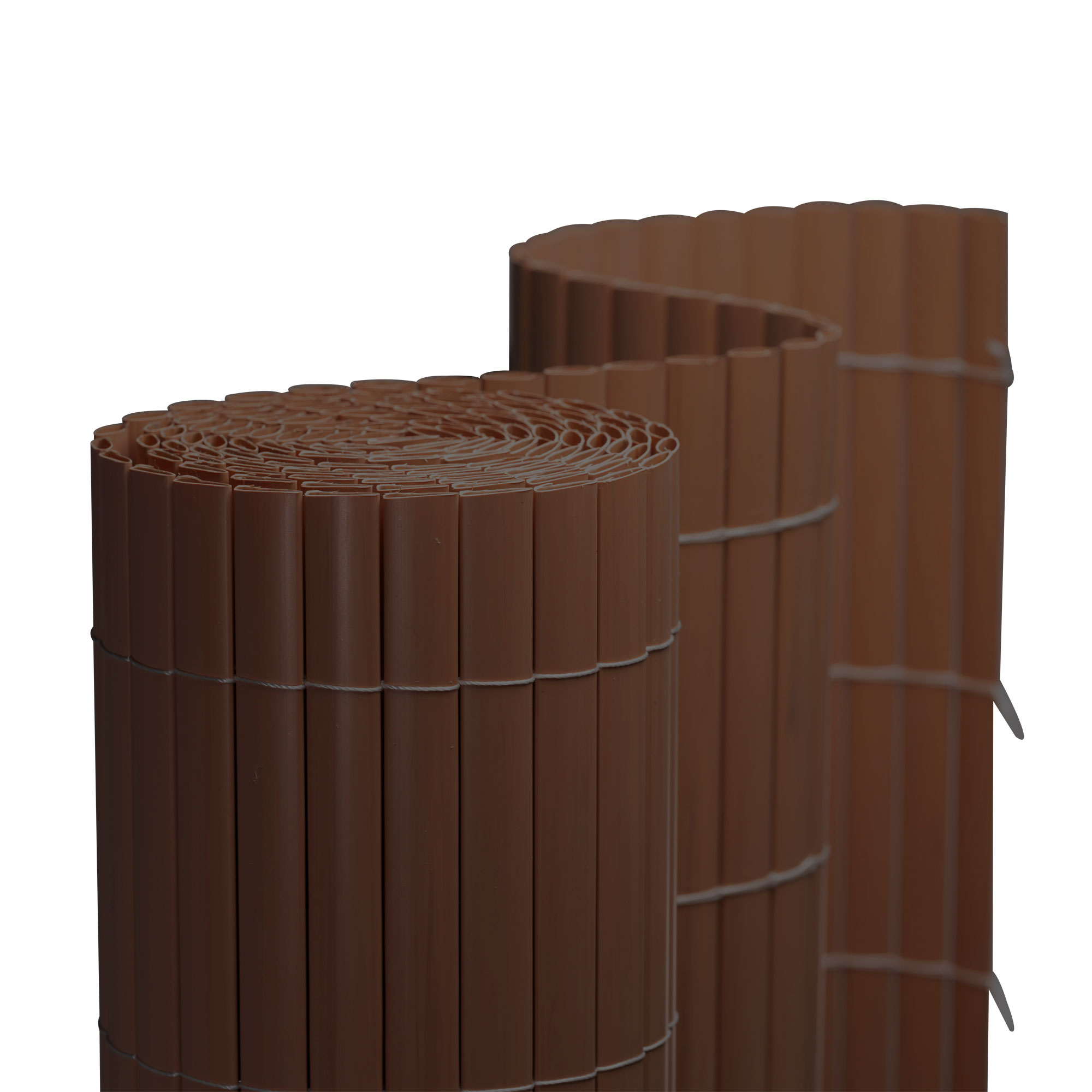 Rete di protezione in PVC arrotolata per esterni, composta da listelli verticali