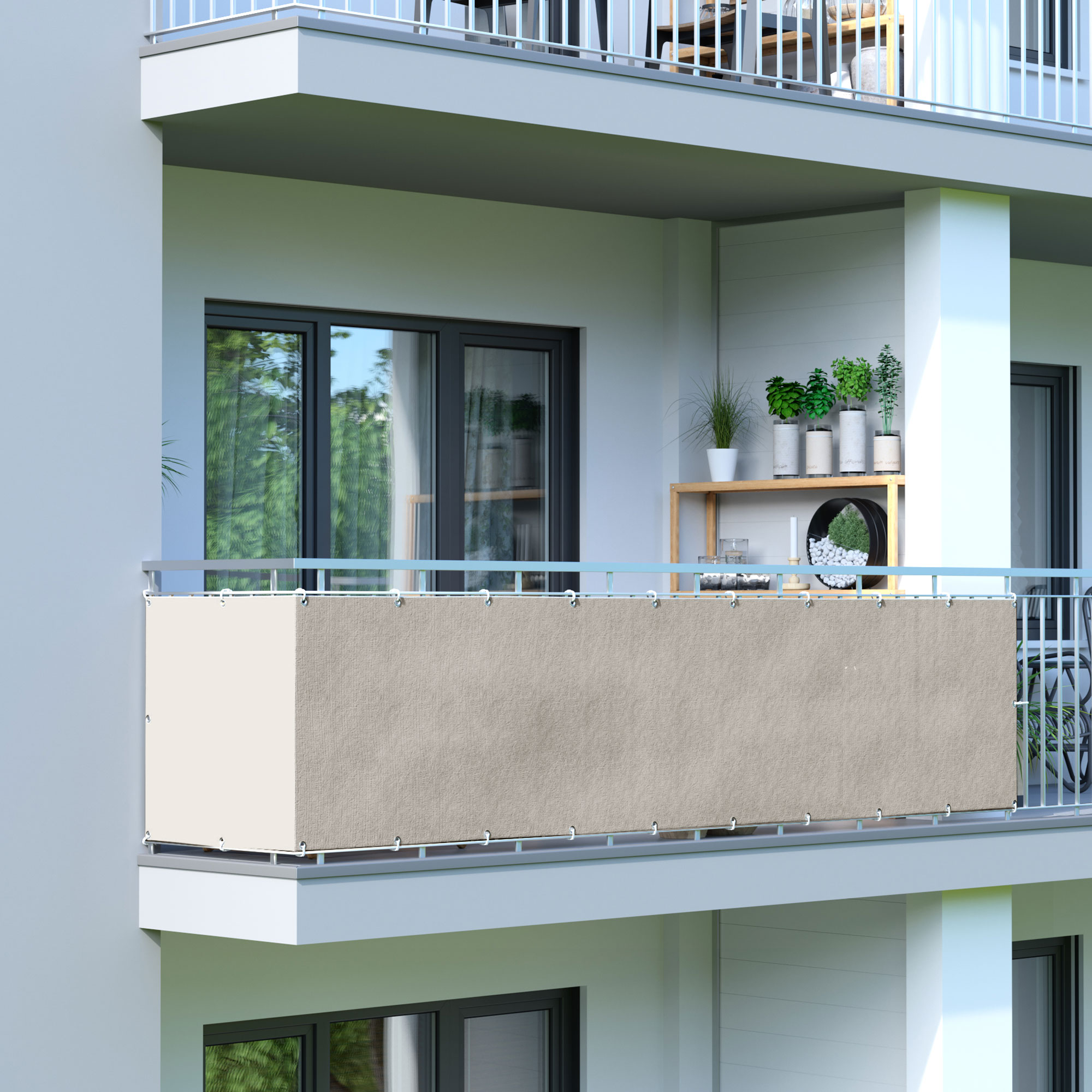 Rivestimento per balcone in poliestere, impermeabile, fissato a un parapetto di balcone