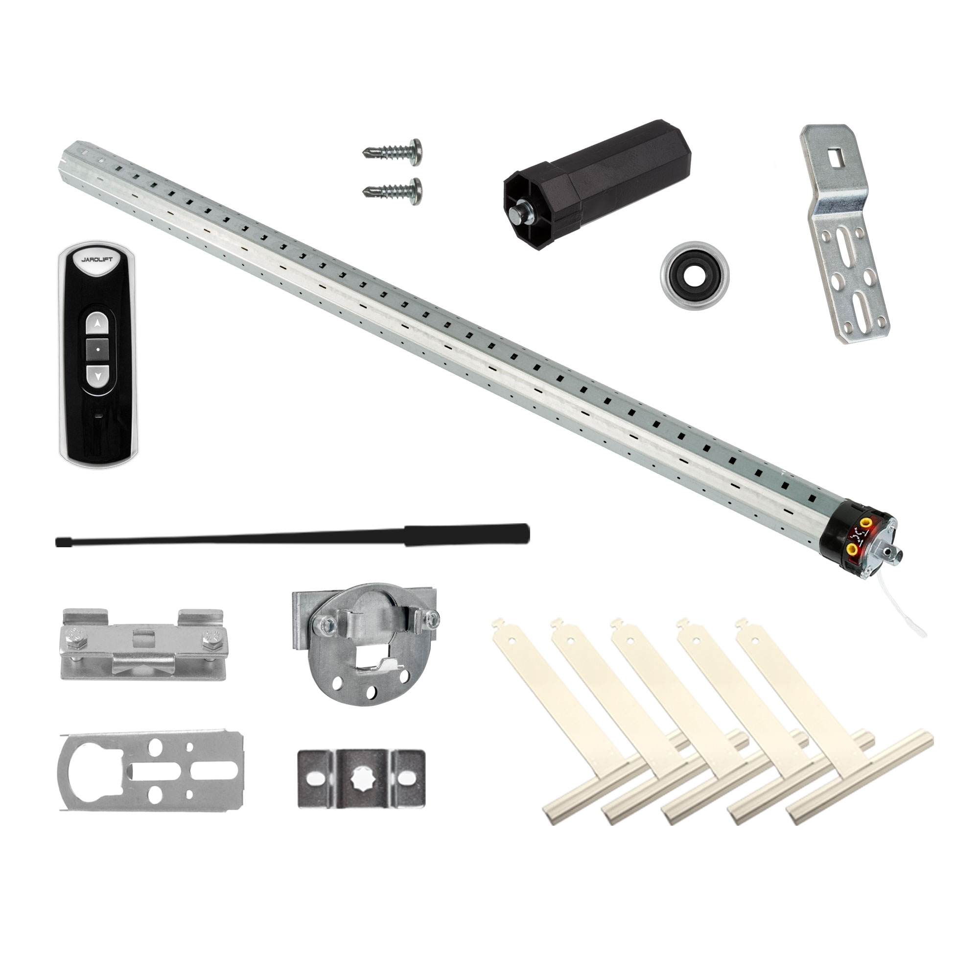 Set con motore universale e telecomando, composto da barre, supporti e viti