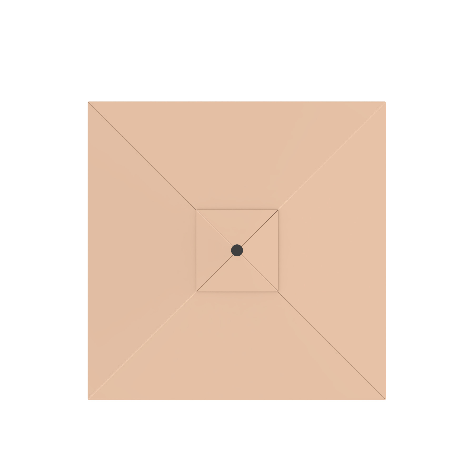 Ombrellone quadrato visto dall'alto, design simmetrico con punto centrale