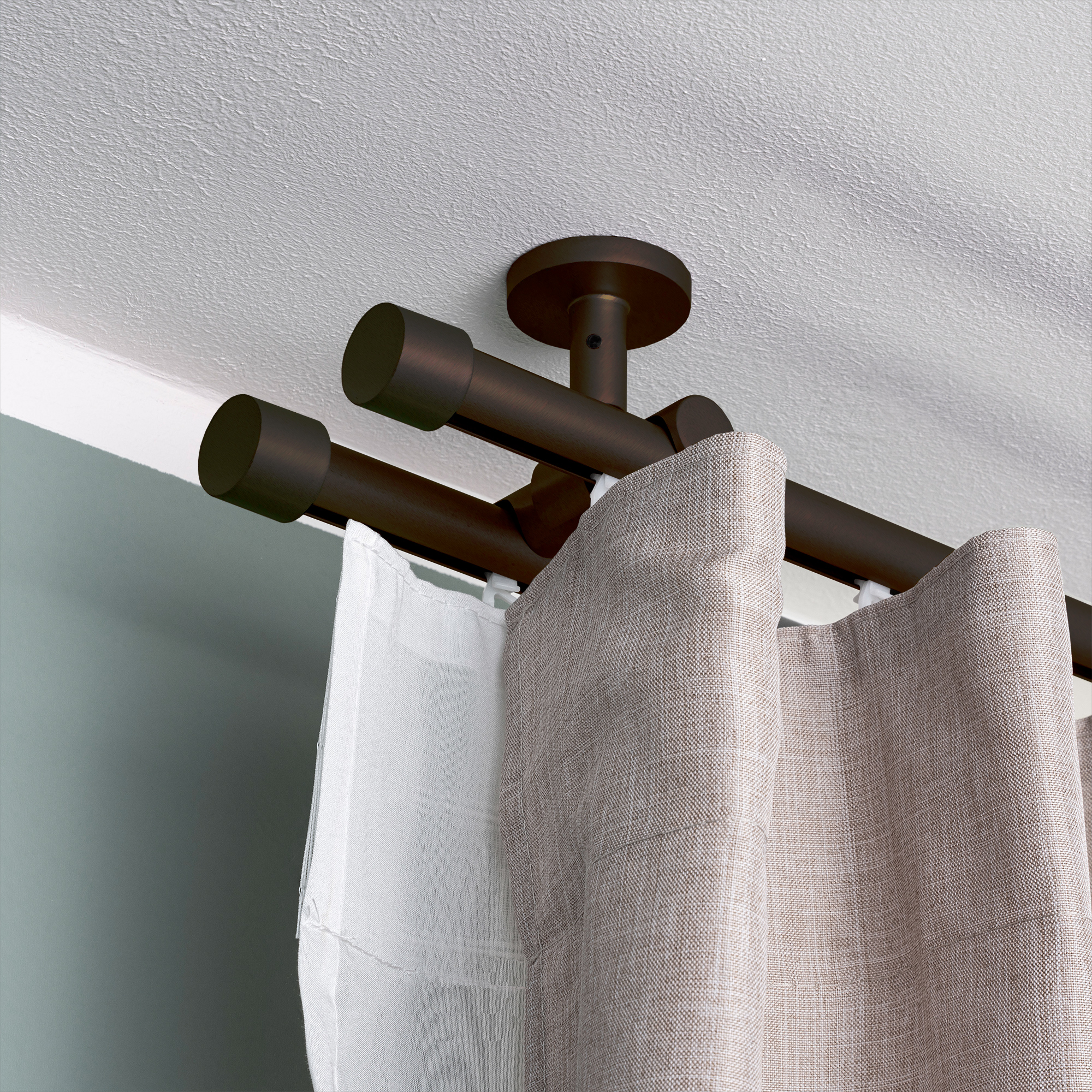 Set di bastoni per tende con corsia interna e montaggio a soffitto, tende fissate