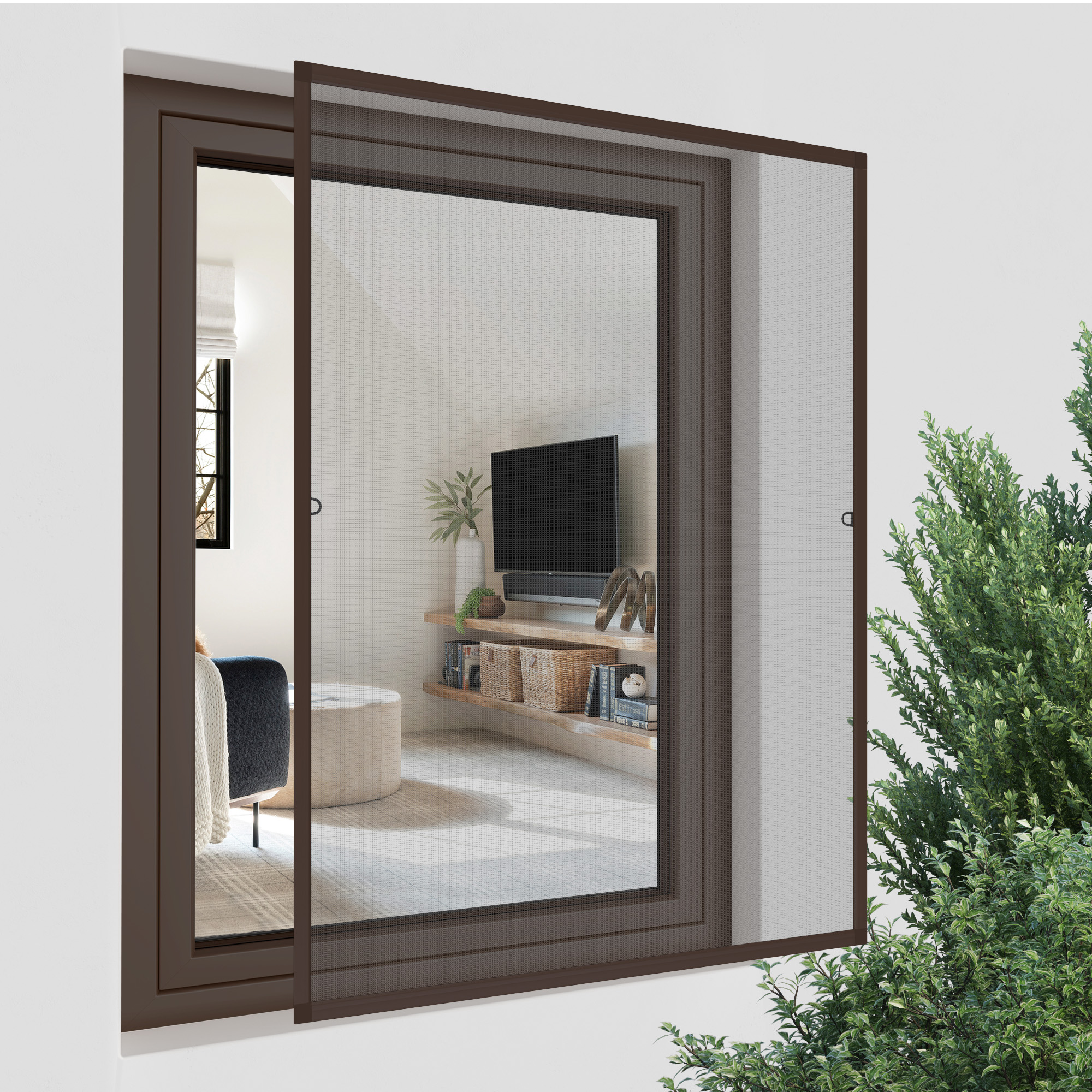 Zanzariera con telaio fisso ProfiLine per finestre | 60 x 150 cm, marrone