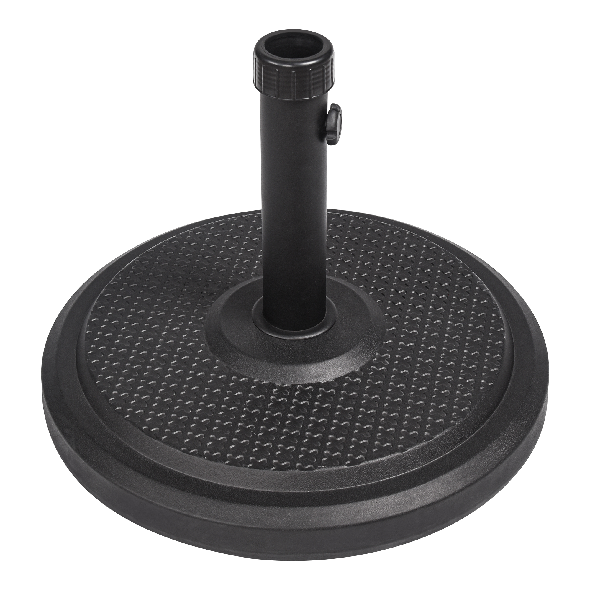 Supporto per ombrellone con base rotonda e tubo per fissaggio di un ombrellone