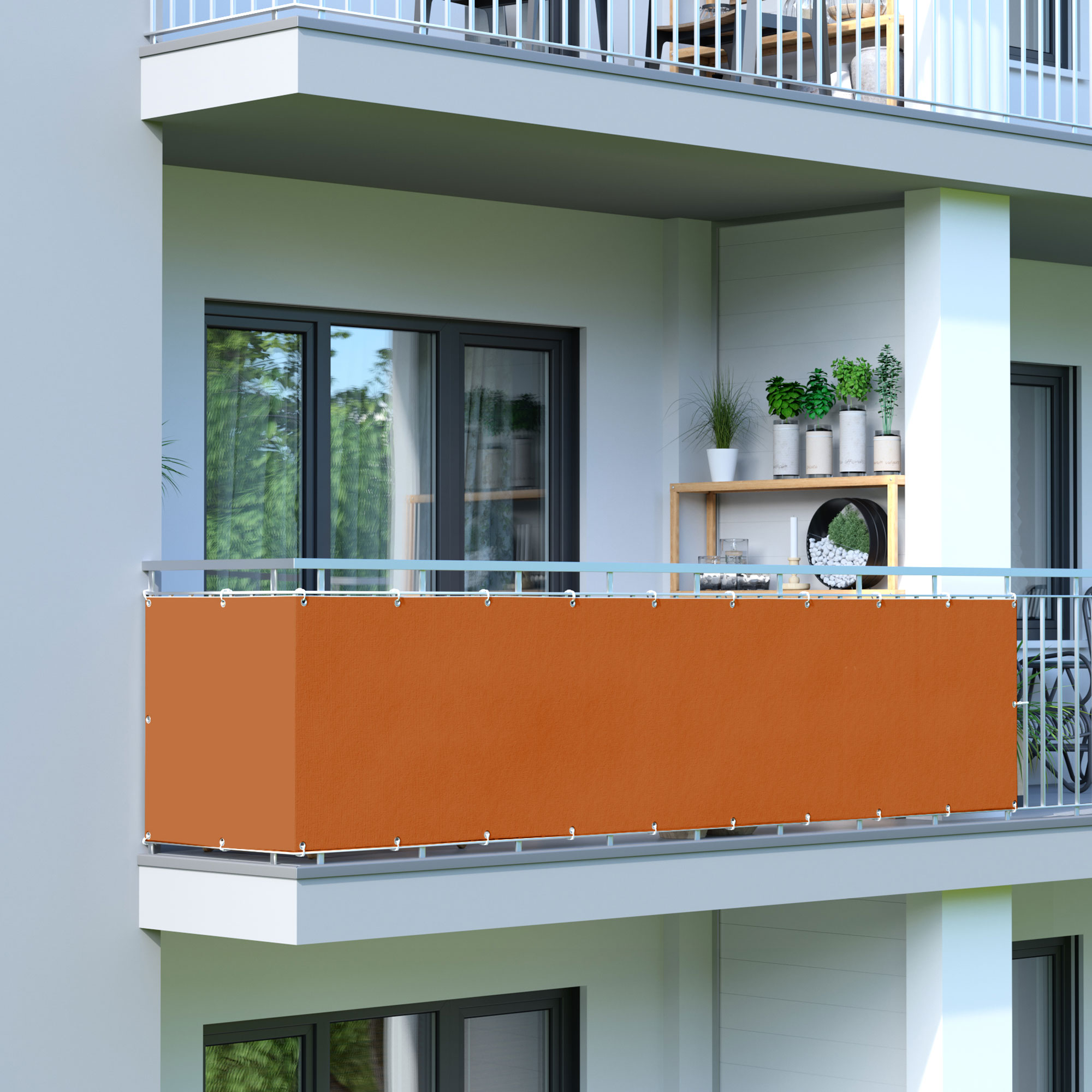 Rivestimento per balcone in poliestere, impermeabile, fissato a un parapetto di balcone