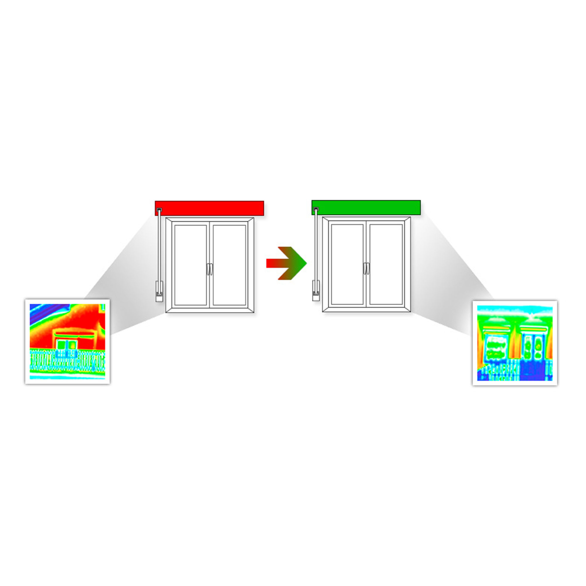 Diagramma mostra finestre con immagini termiche prima e dopo la ristrutturazione