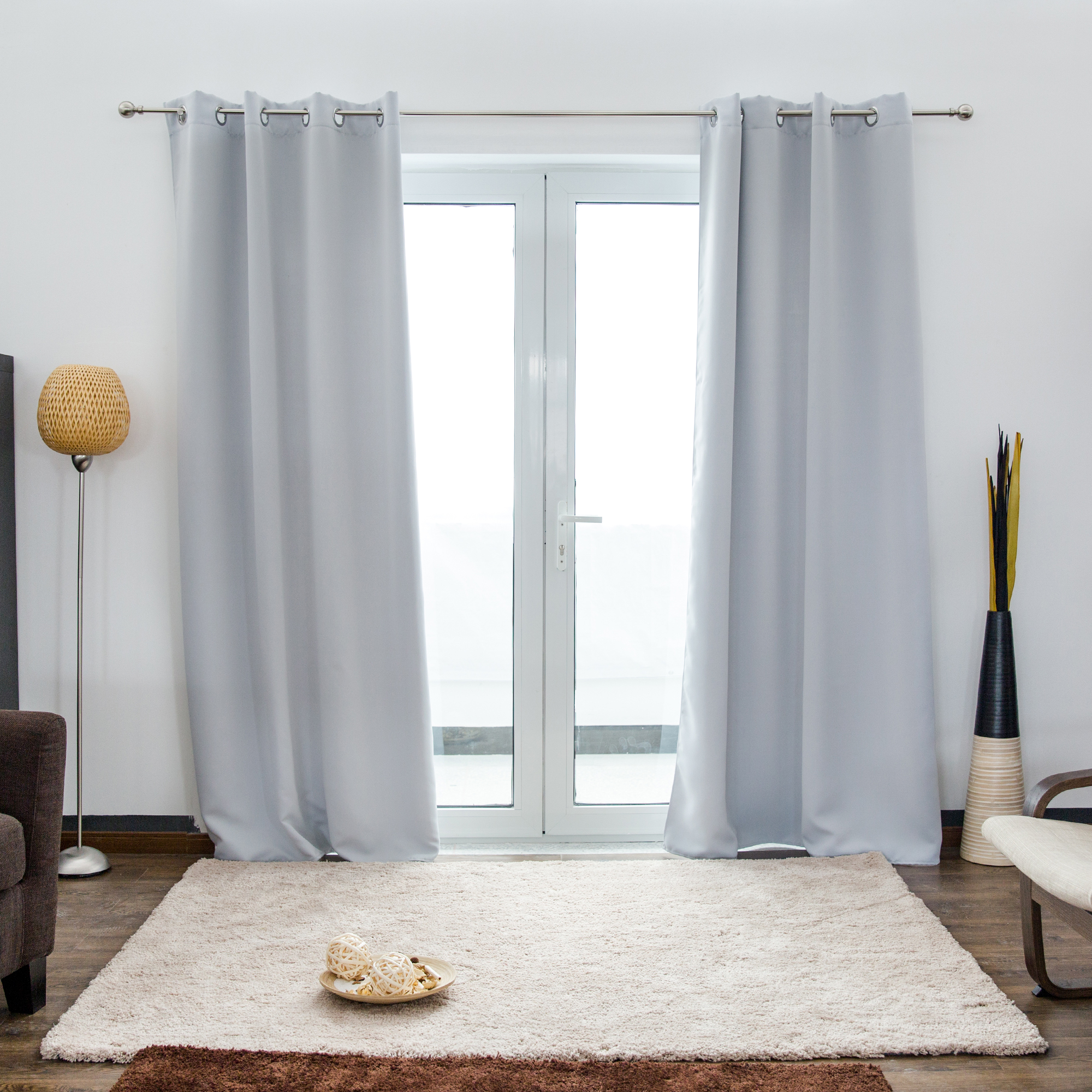 Tenda con occhielli AURORA | opaco, 140 x 245 cm, argentato e bianco, 2 pezzi