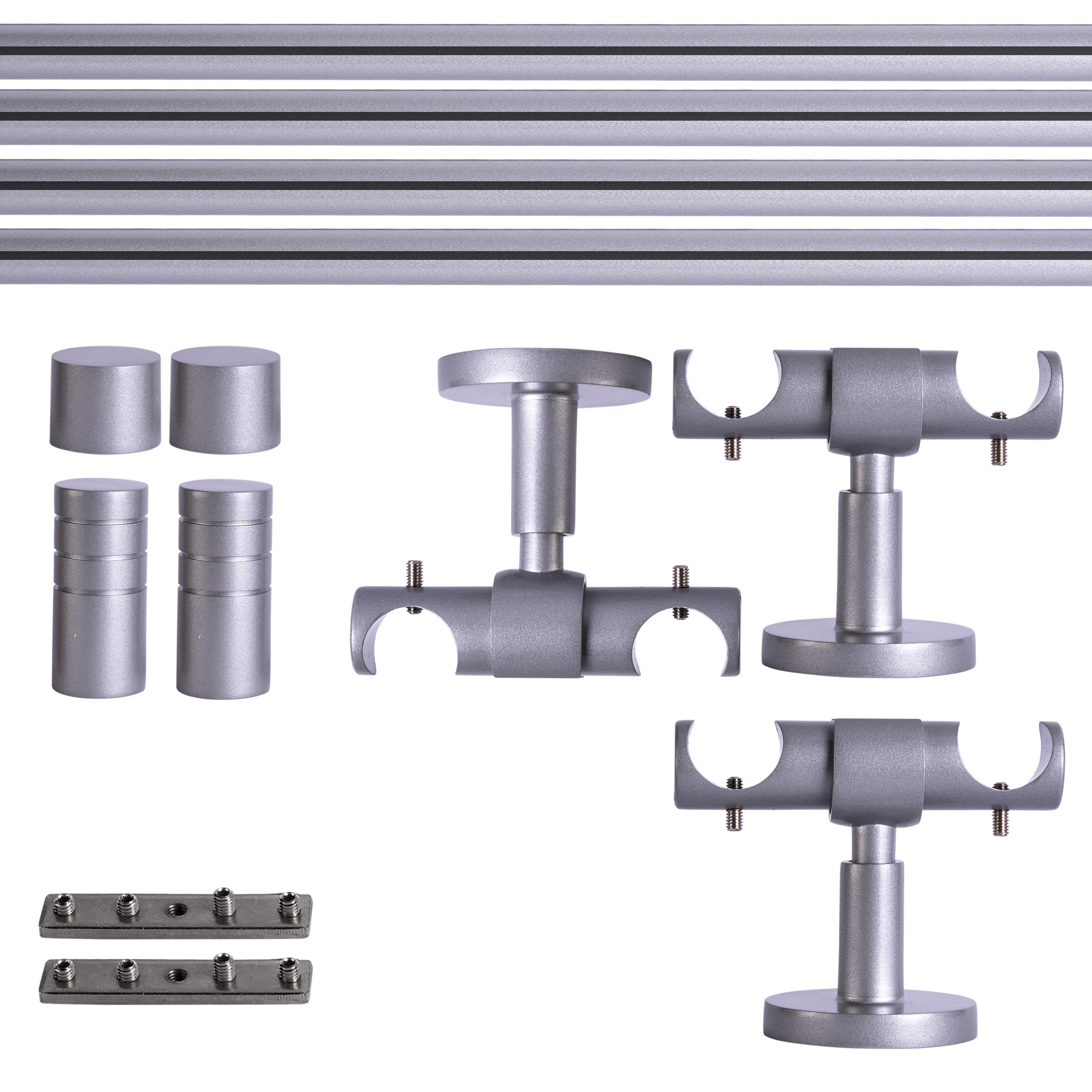 Set di bastoni per tende con corsia interna, supporti, tappi e scivoli per montaggio a parete