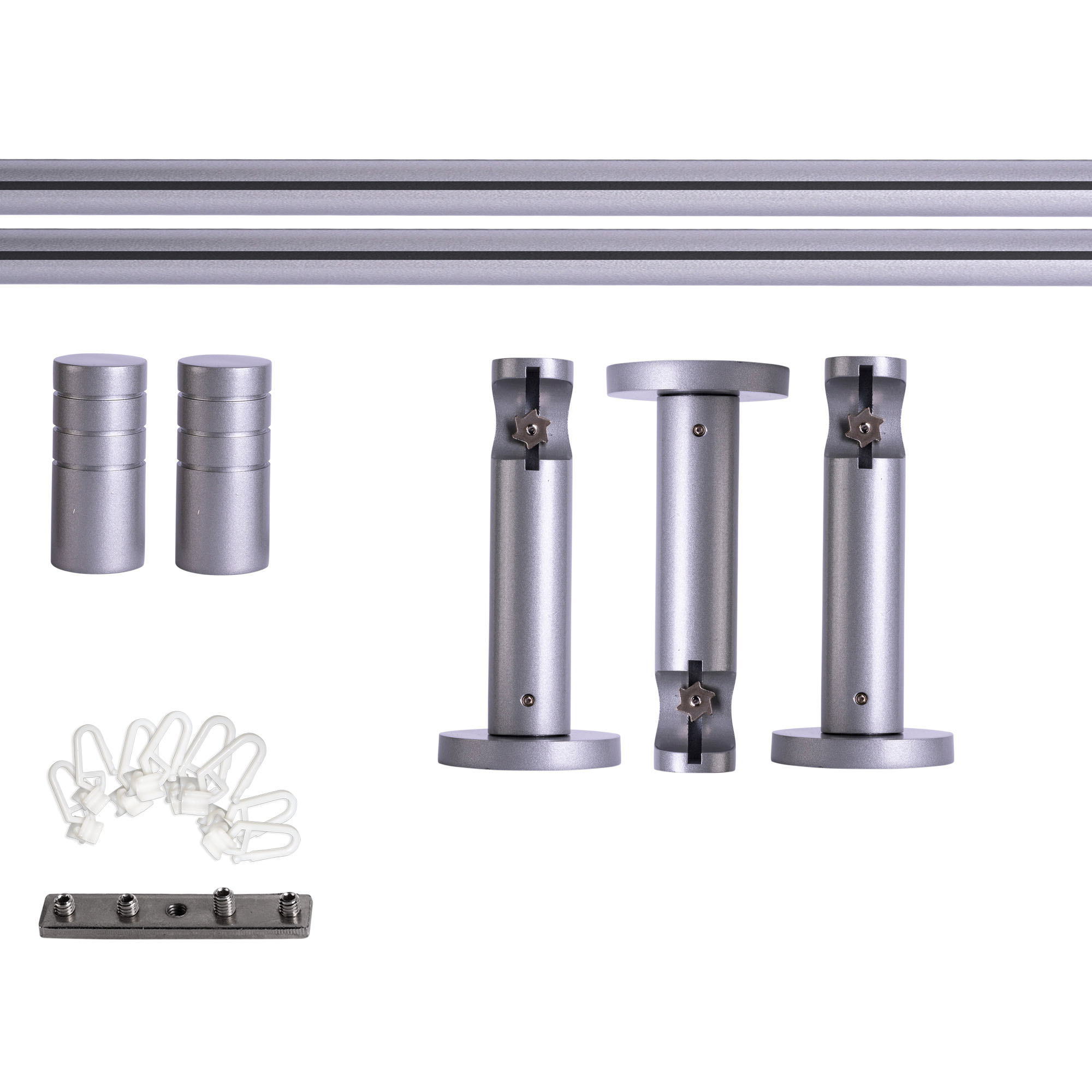 Set di bastoni per tende con corsia interna, supporti, tappi e scivoli per montaggio a parete