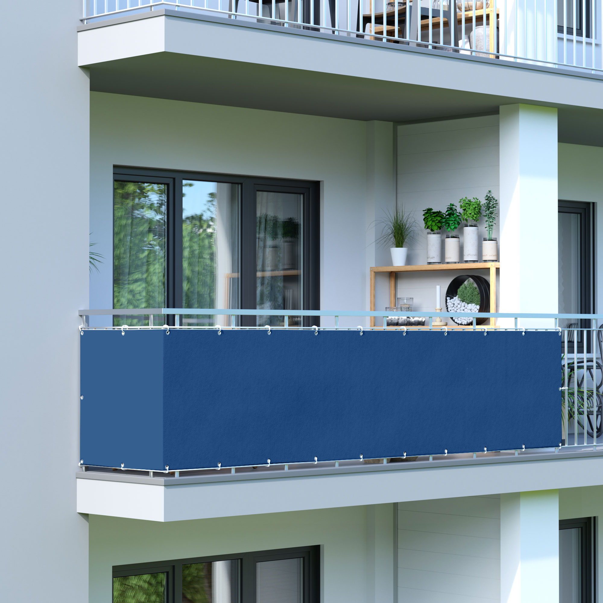 Rivestimento per balcone in poliestere, impermeabile, fissato a un parapetto di balcone